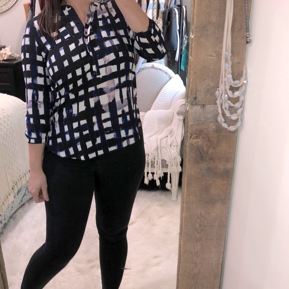 NYDJ size petite small blue checkered print top - Picture 1 of 4